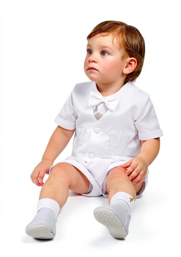 Baby Boy Christening Shoes White AGJ Cotton-2