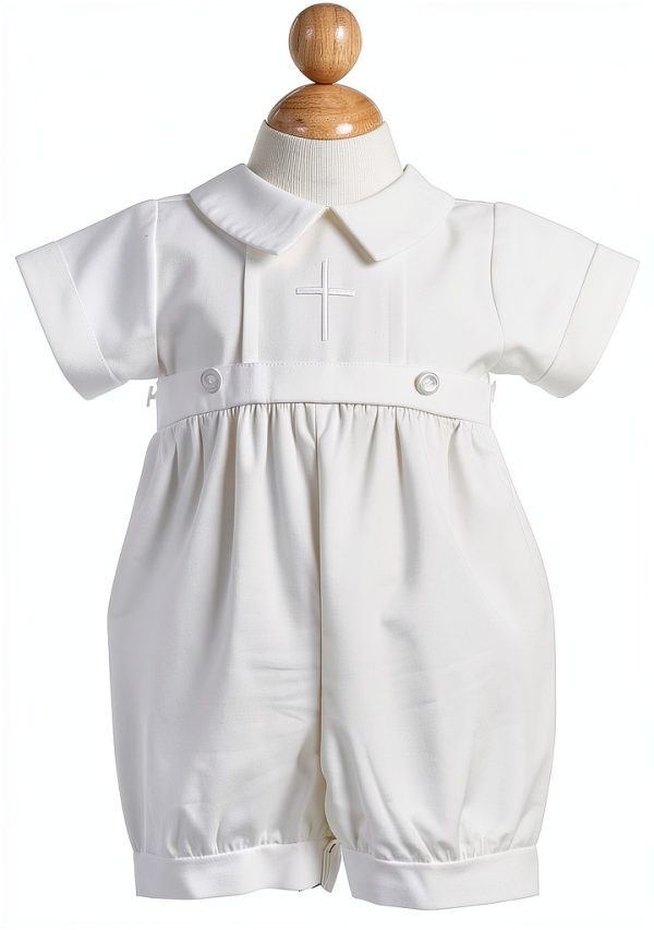 Baptism Outfit Baby Boy LB White Cotton Romper-3