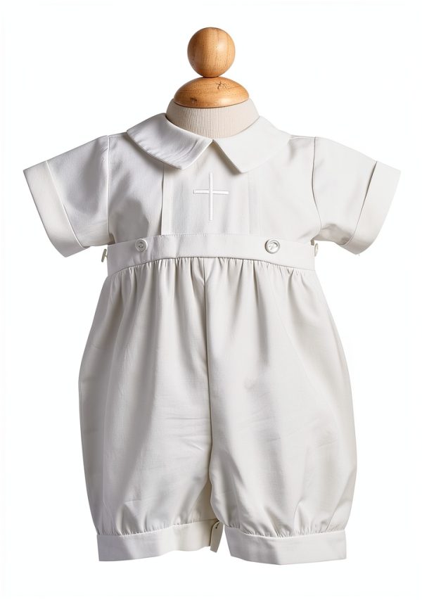 Baptism Outfit Baby Boy LB White Cotton Romper-1