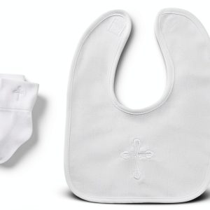 Infant Baptism Bib & Socks LittleGrace Cotton Set-0