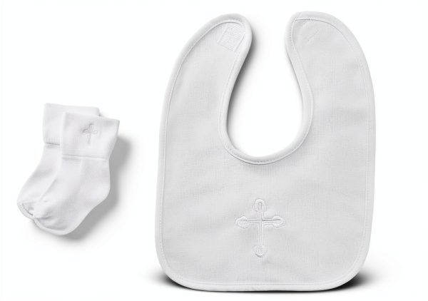 Infant Baptism Bib & Socks LittleGrace Cotton Set-0