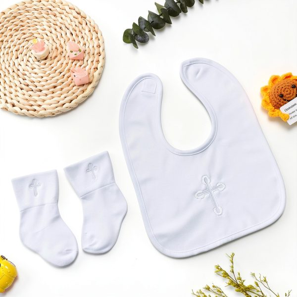 Infant Baptism Bib & Socks LittleGrace Cotton Set-4