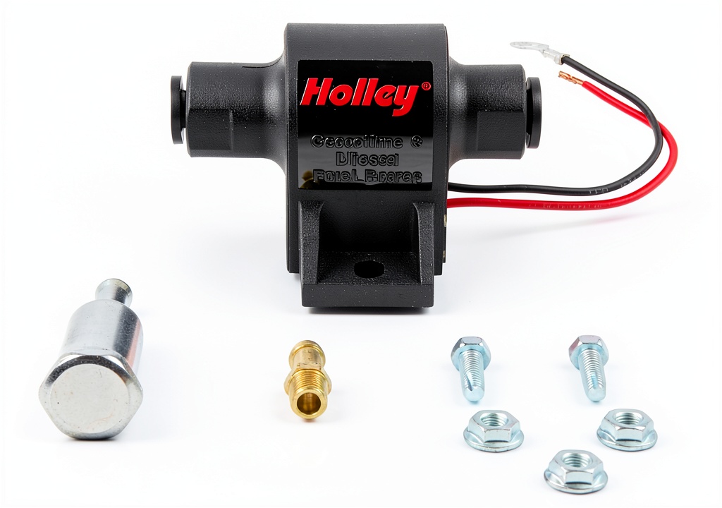 Installing Holley Universal Fit Electric Fuel Pump on a wooden workbench