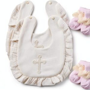 Christening Outfit Lasnten Cotton Bibs and Socks-0