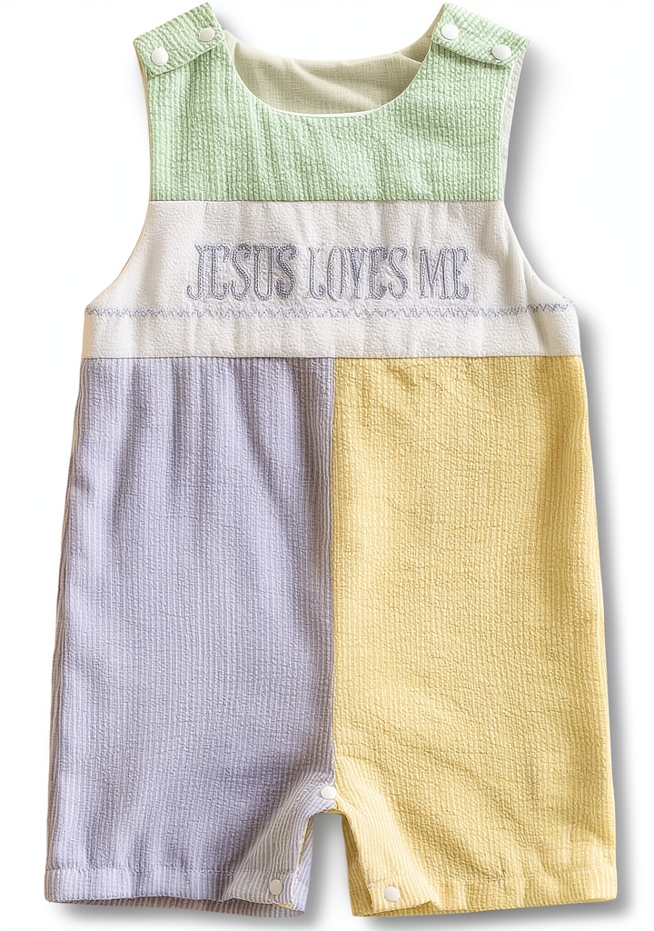 Baby wearing blue christening romper at a baptism ceremony