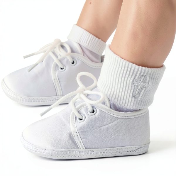 Baby Christening Shoes White Satin Wool-1