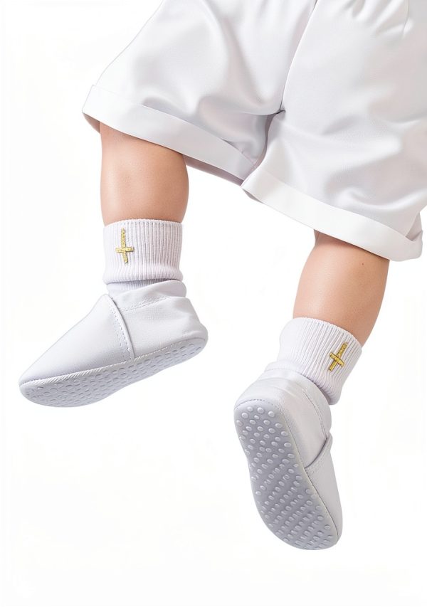 Baby Boy Christening Shoes White AGJ Cotton-3