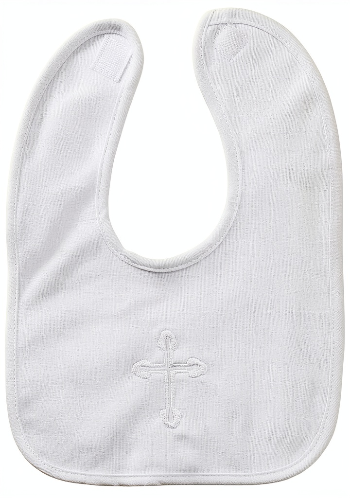Baby wearing Rotel christening bib during baptism ceremony