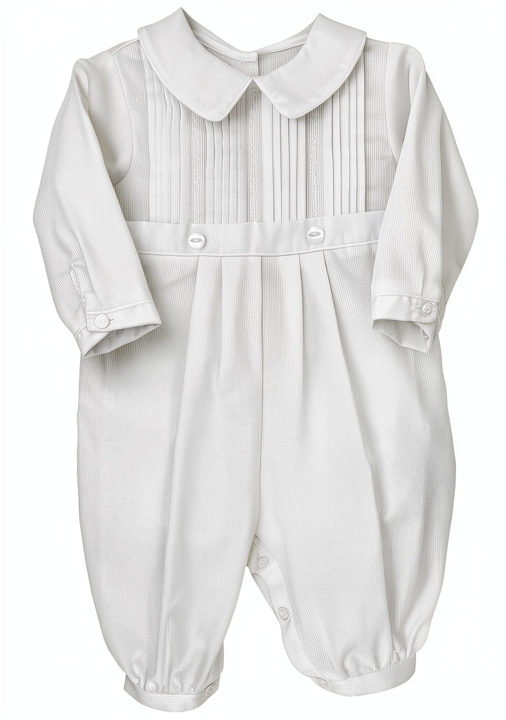 Baby boy wearing PETIT AMI white christening outfit