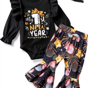 New Years Baby Girl Outfit Soft Cotton Romper-0